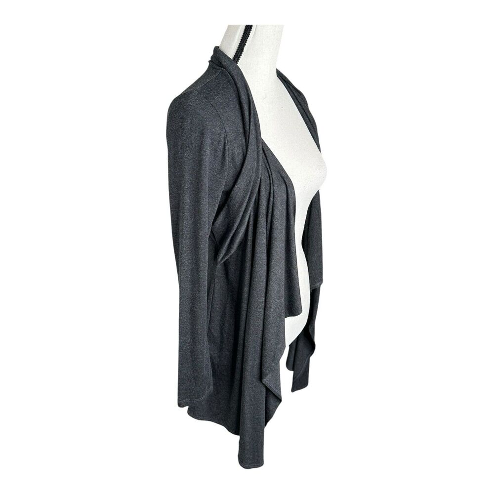Lola & Sophie Women Black Wrapped Open Front Modal Asymmetrical Cardigan Sz L - Picture 2 of 8